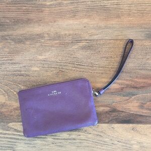 Coach Purple Corner Zip Wristlet Crossgrain Leather